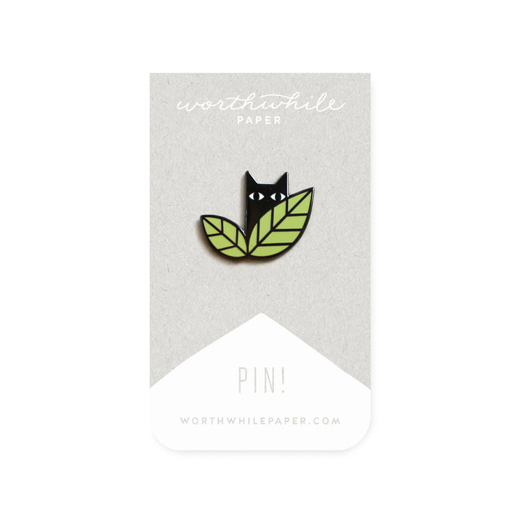 Cat In Leaves Enamel Pin