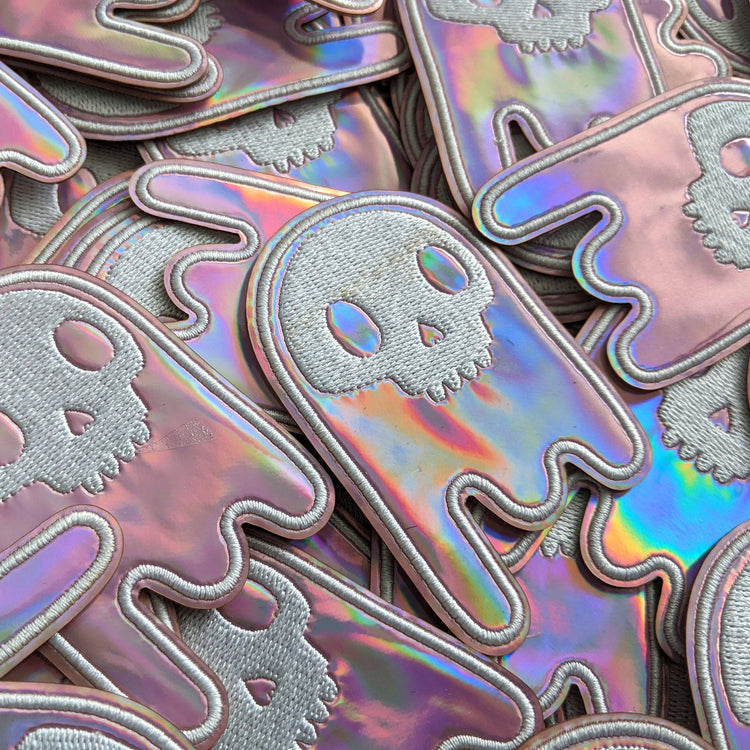 Holographic Ghost Skull Embroidered Iron-On Patch